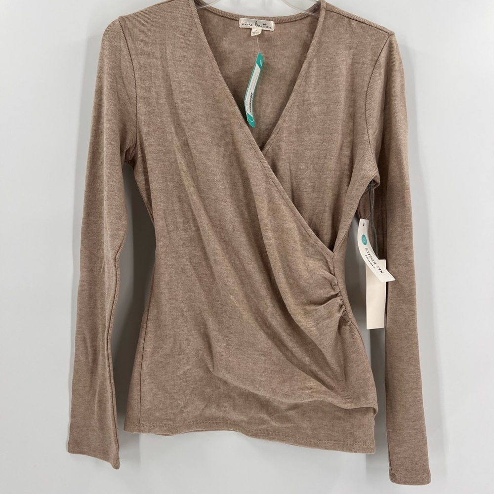 NINE BRITTON Long Sleeve Surplice Brushed Knit Top new small - Picture 3 of 12